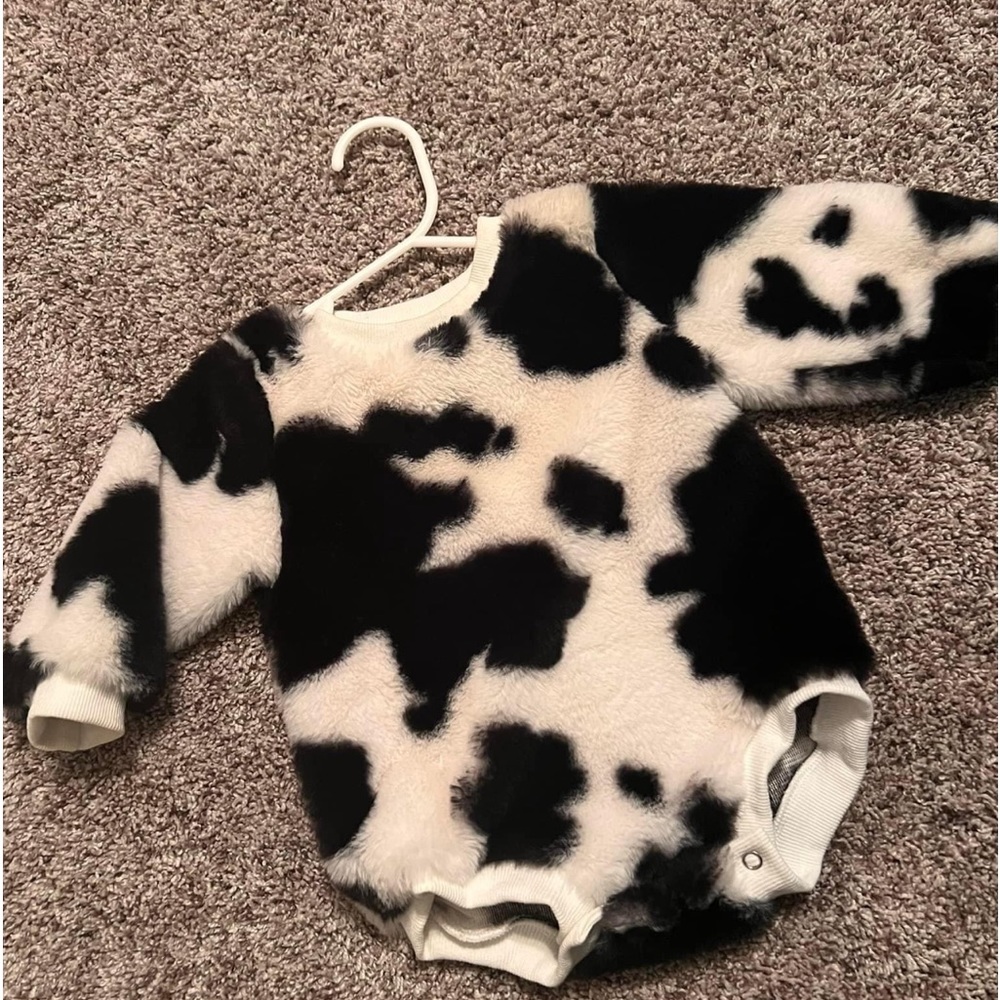 Fur cow, print, onesie
